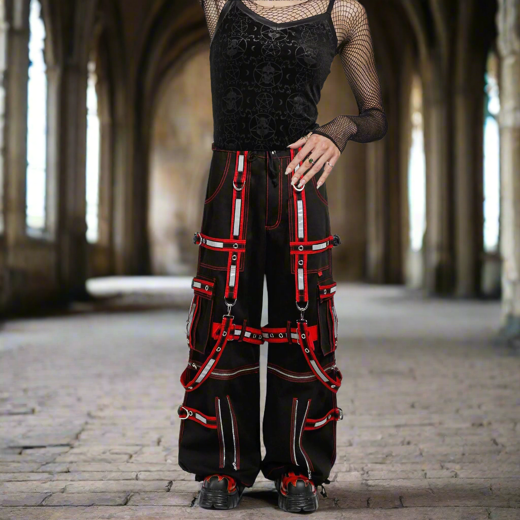 Men Extreme Bondage Gothic Electro Reflector Black/Red Pant/Shorts Usa