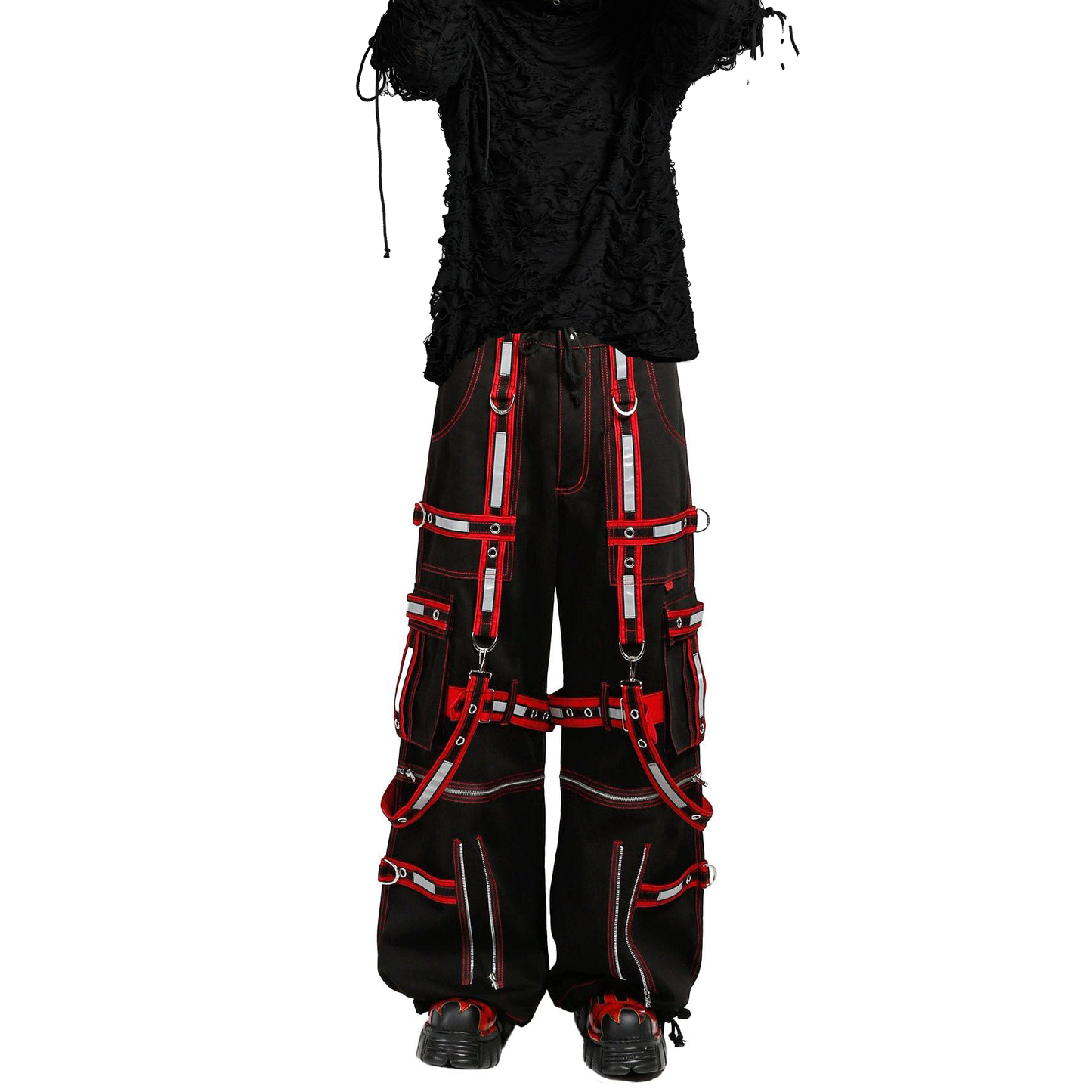 Men Extreme Bondage Gothic Electro Reflector Black/Red Pant/Shorts Usa