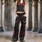 EXTREME BONDAGE GOTHIC PUNK ROCKER CYBER GOTH RED & BLACK STEAMPUNK BIKER PANTS