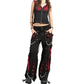 EXTREME BONDAGE GOTHIC PUNK ROCKER CYBER GOTH RED & BLACK STEAMPUNK BIKER PANTS