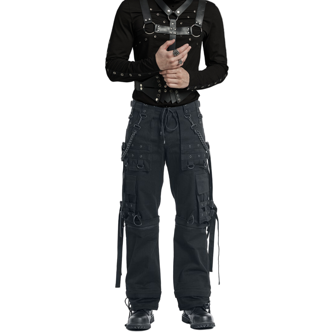 Gothic Bondage Cargo Rock Black Punk Buckle Zips Chain Strap Trousers Emo/ Pants