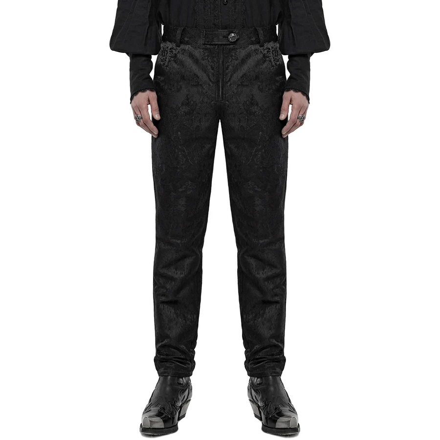 Men's Black Brocade Victorian Dress Pant Trouser/Black Gothic Pants