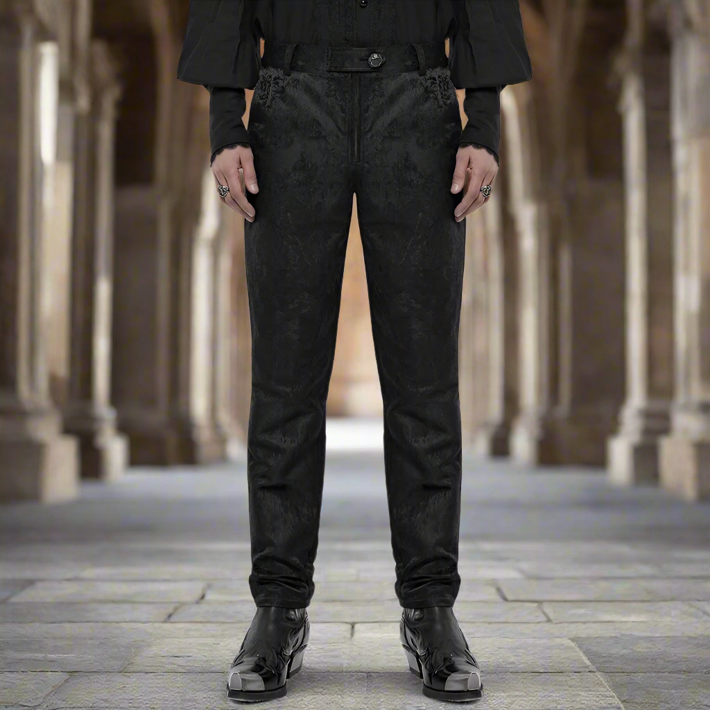 Men's Black Brocade Victorian Dress Pant Trouser/Black Gothic Pants