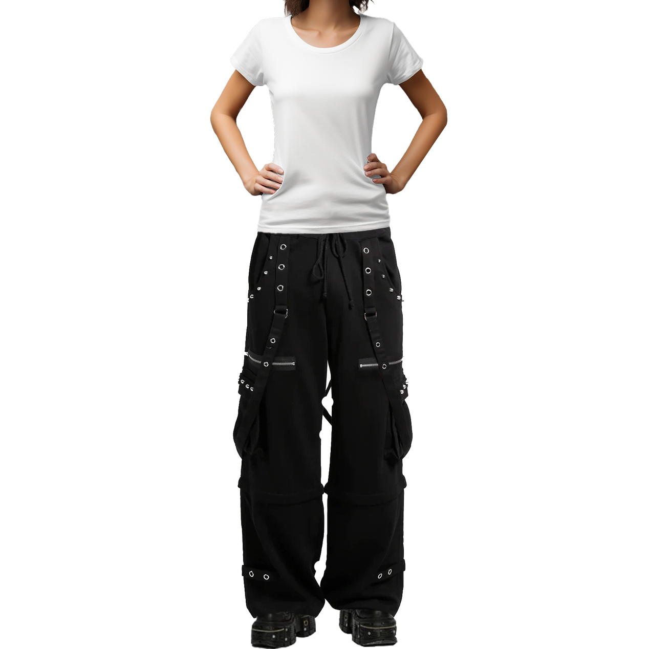 Men's Black Gothic Punk Pants With Straps Fleece Pants Alternative Wears