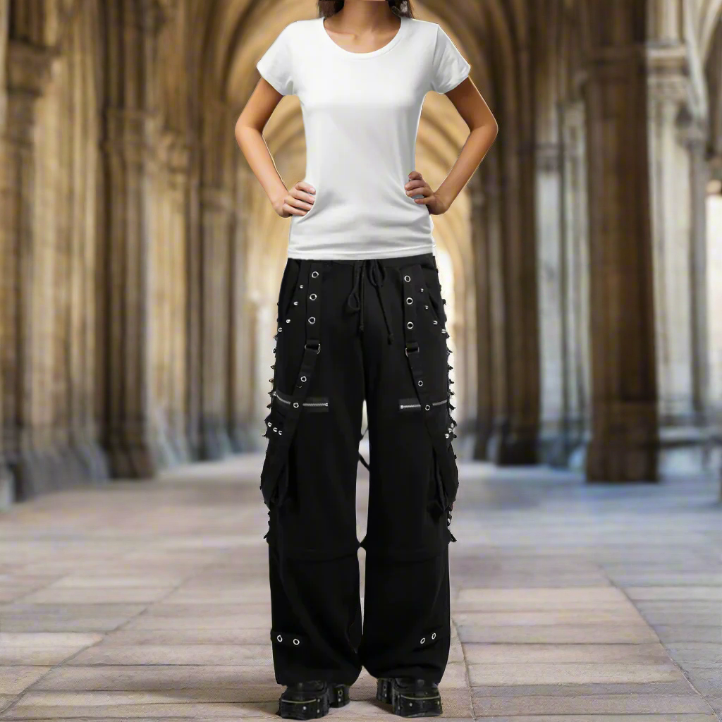 Men's Black Gothic Punk Pants With Straps Fleece Pants Alternative Wears