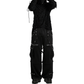 Men's Black Gothic Punk Pants With Straps Fleece Pants Alternative Wears