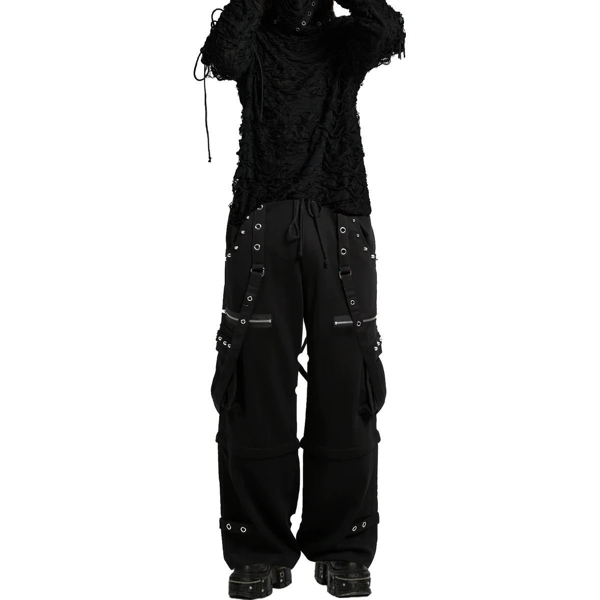 Men's Black Gothic Punk Pants With Straps Fleece Pants Alternative Wears