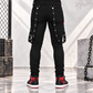 Men's Denim Red Zipper Stinger Jeans with Grommet Suspenders