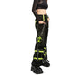 Womens Gothic Black Lime Bondage Reflective Biohazard Symbol Pant
