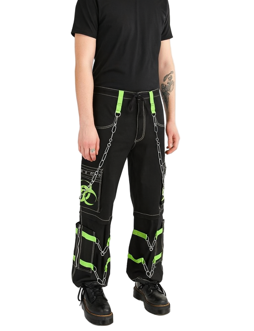 New Biohazard Men Gothic Black Lime Bondage Reflective Biohazard Symbol Pant Alternative Punk Rock Trouser Shorts