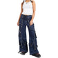 Gothic Blue Jeans Zip Off Pants Punk Buckle Zips Chain Strap Trousers Pant
