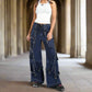 Gothic Blue Jeans Zip Off Pants Punk Buckle Zips Chain Strap Trousers Pant