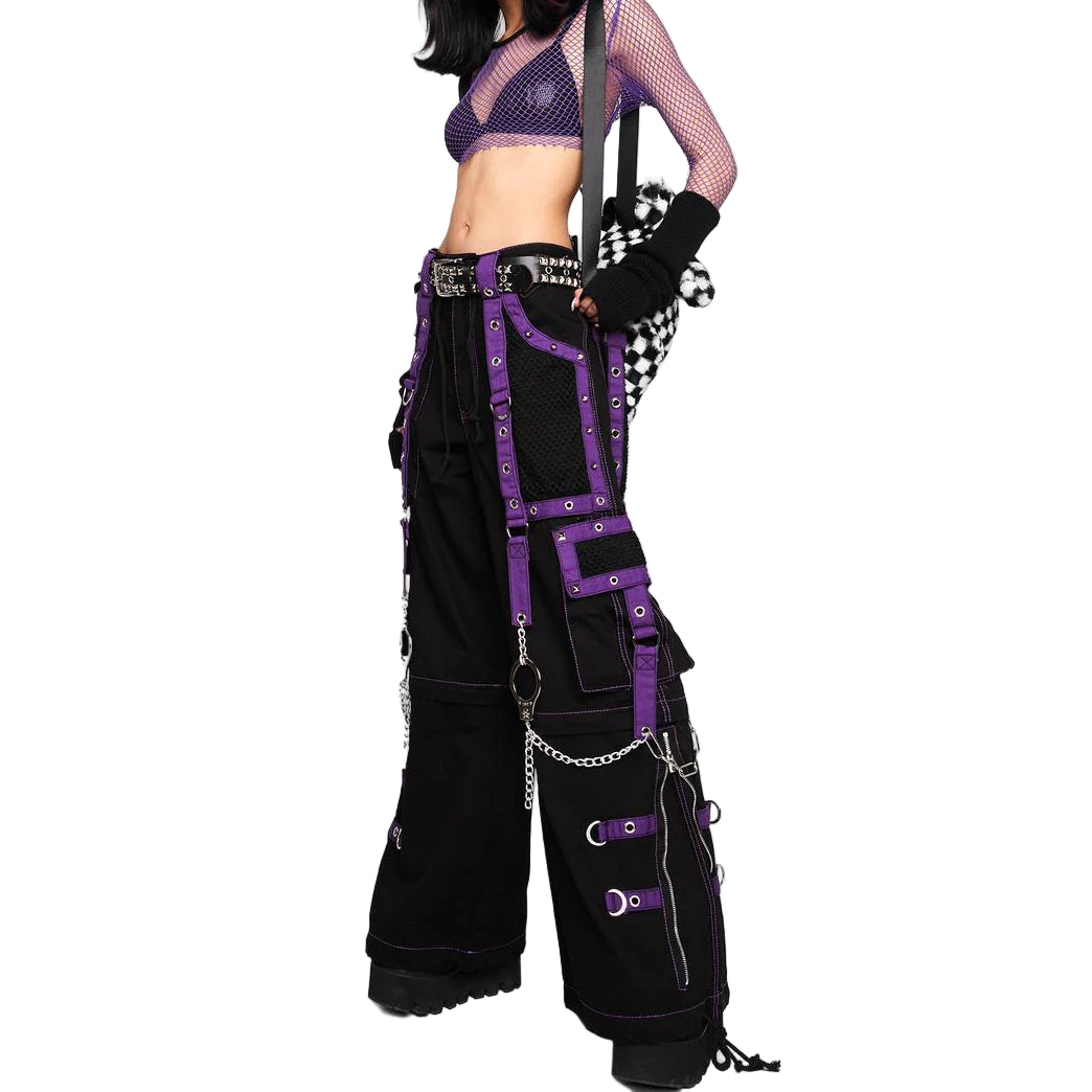 Men Gothic Pant Black Purple Punk Baggy Pant With Chrome Rings & Amp; Chain USA