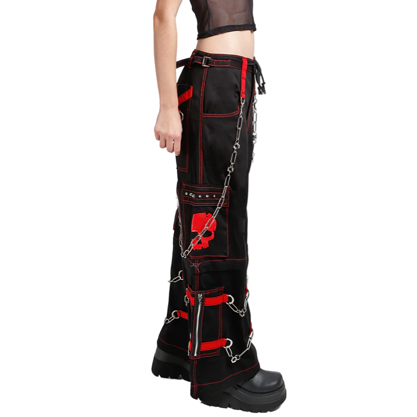 Gothic Bondage Black Skull Zip Off Pants Black Amp Red Alternative Punk Rock Emo Trouser Pant/Usa
