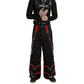 Gothic Bondage Black Skull Zip Off Pants Black Amp Red Alternative Punk Rock Emo Trouser Pant/Usa