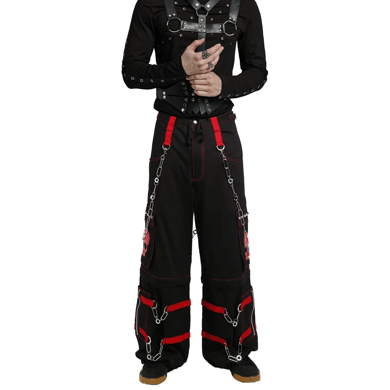 Gothic Bondage Black Skull Zip Off Pants Black Amp Red Alternative Punk Rock Emo Trouser Pant/Usa