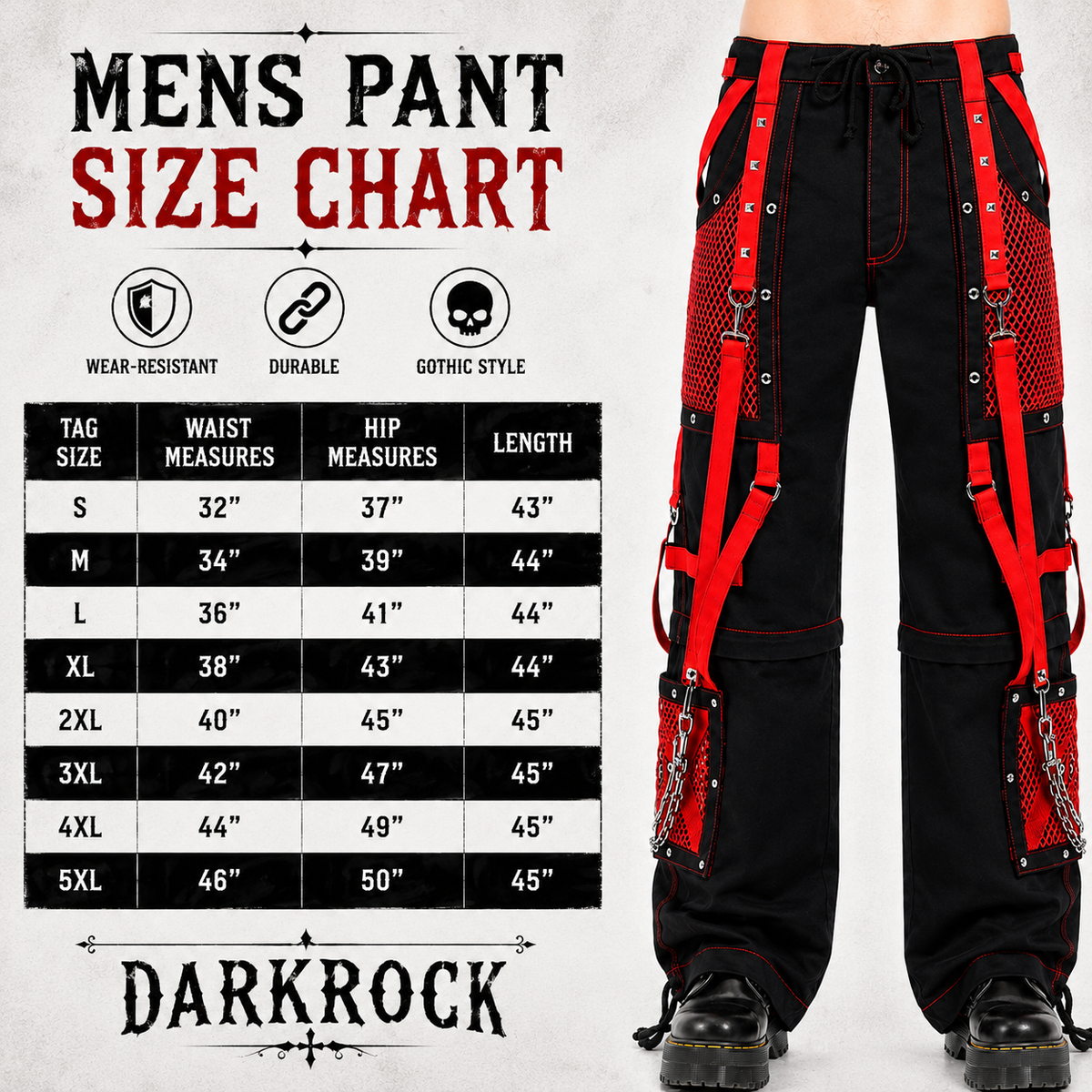 Black/Red Jeans Extreme Bondage Rocker Cyber Goth Steampunk Pant Usa