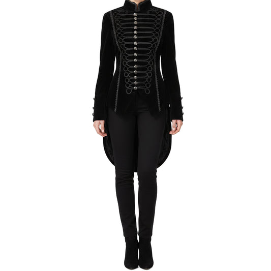 Women's Handmade Black Velvet Gothic Victorian Steampunk Gothic Long Coat