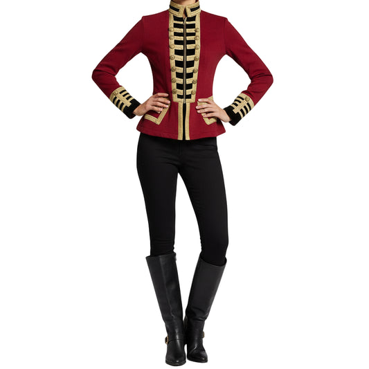 New Women's Red Wool French Terry Officer's Military Band Jacket