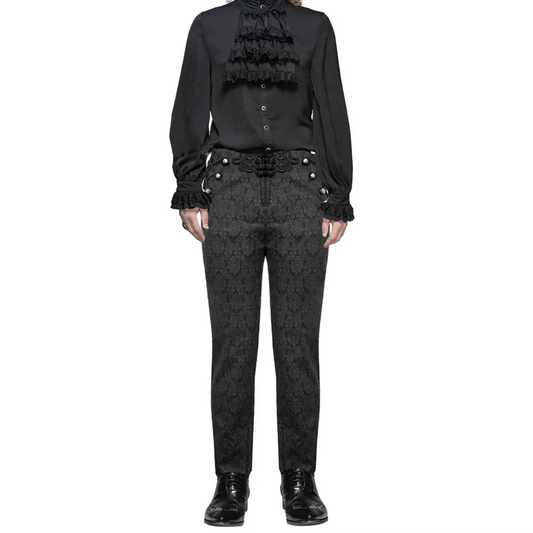 Devil Fashion Mens Gothic Steampunk Dress Pants Trousers Black Victorian Damask