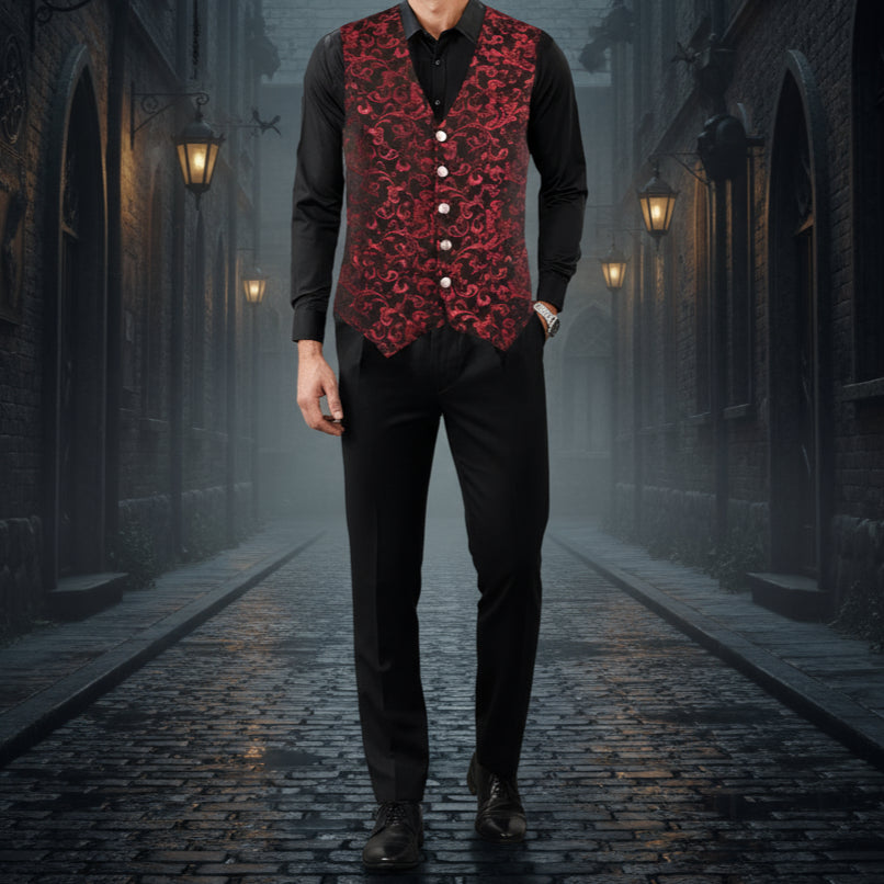 Premium Men's Designer Stylish Casual Brocade Red Vest /Usa Sizes