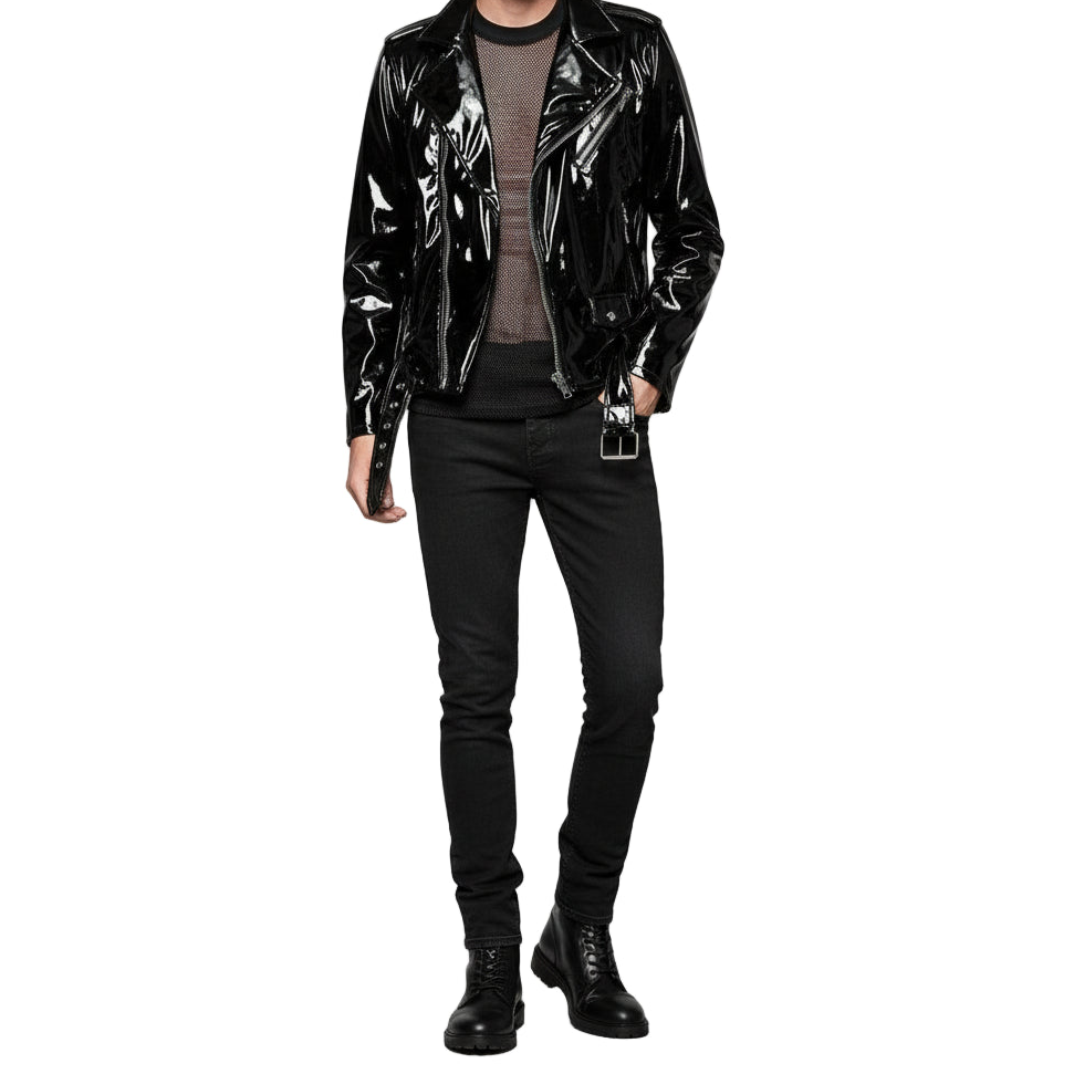 Gothic Moto Vinyl Black PVC Motorcycle Jacket Punk Fetish EMO Biker Jacket