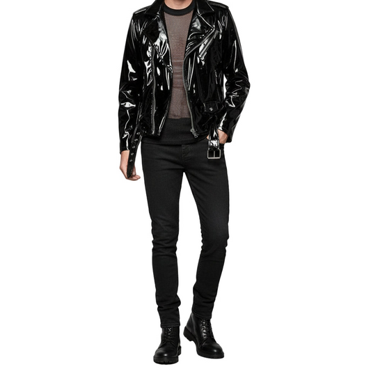 Gothic Moto Vinyl Black PVC Motorcycle Jacket Punk Fetish EMO Biker Jacket
