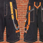 Men Extreme Bondage Skater Black/Orange Gothic Punk Rocker Cyber Goth Steam punk Biker Short
