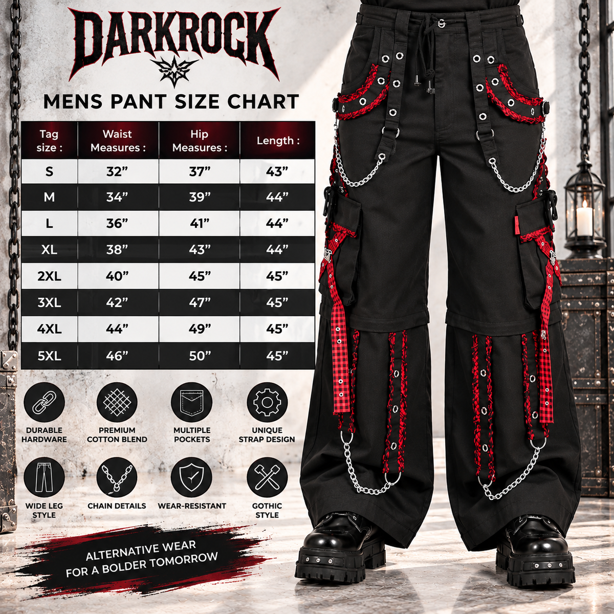 EXTREME BONDAGE GOTHIC PUNK ROCKER CYBER GOTH RED & BLACK STEAMPUNK BIKER PANTS