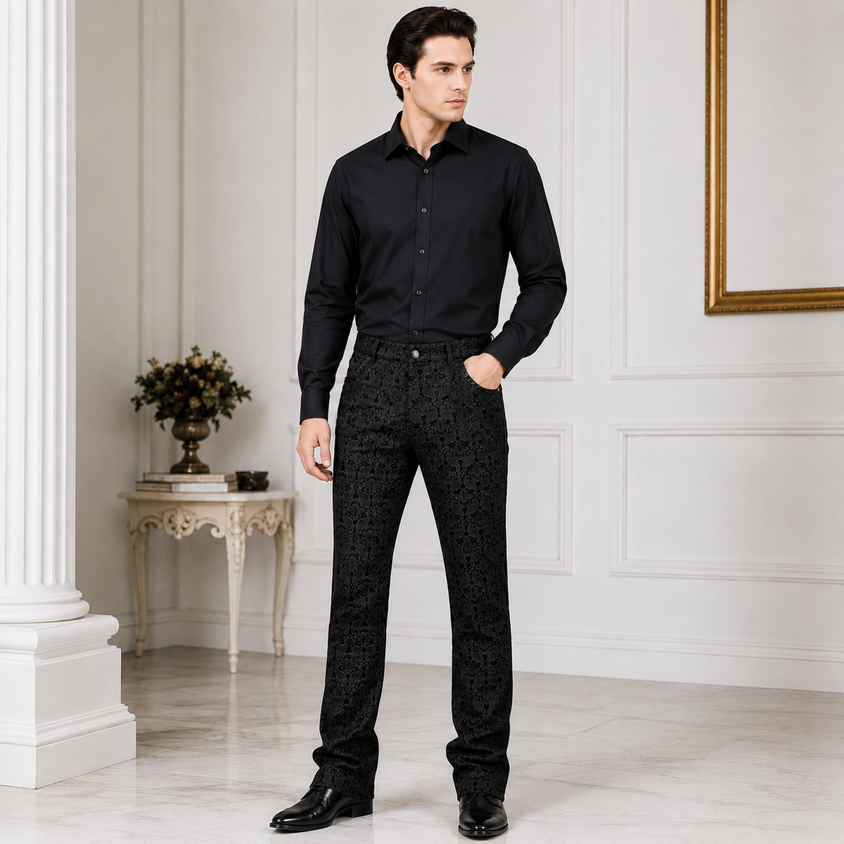 Men Trousers Pants Black Brocade Steampunk VTG Vintage Gothic Victorian