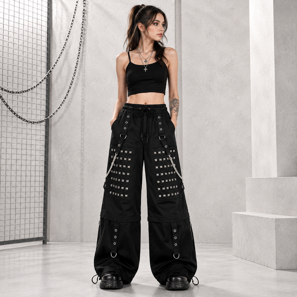 Gothic Men Black Goth Monster Studs Goth Punk Rock Pants