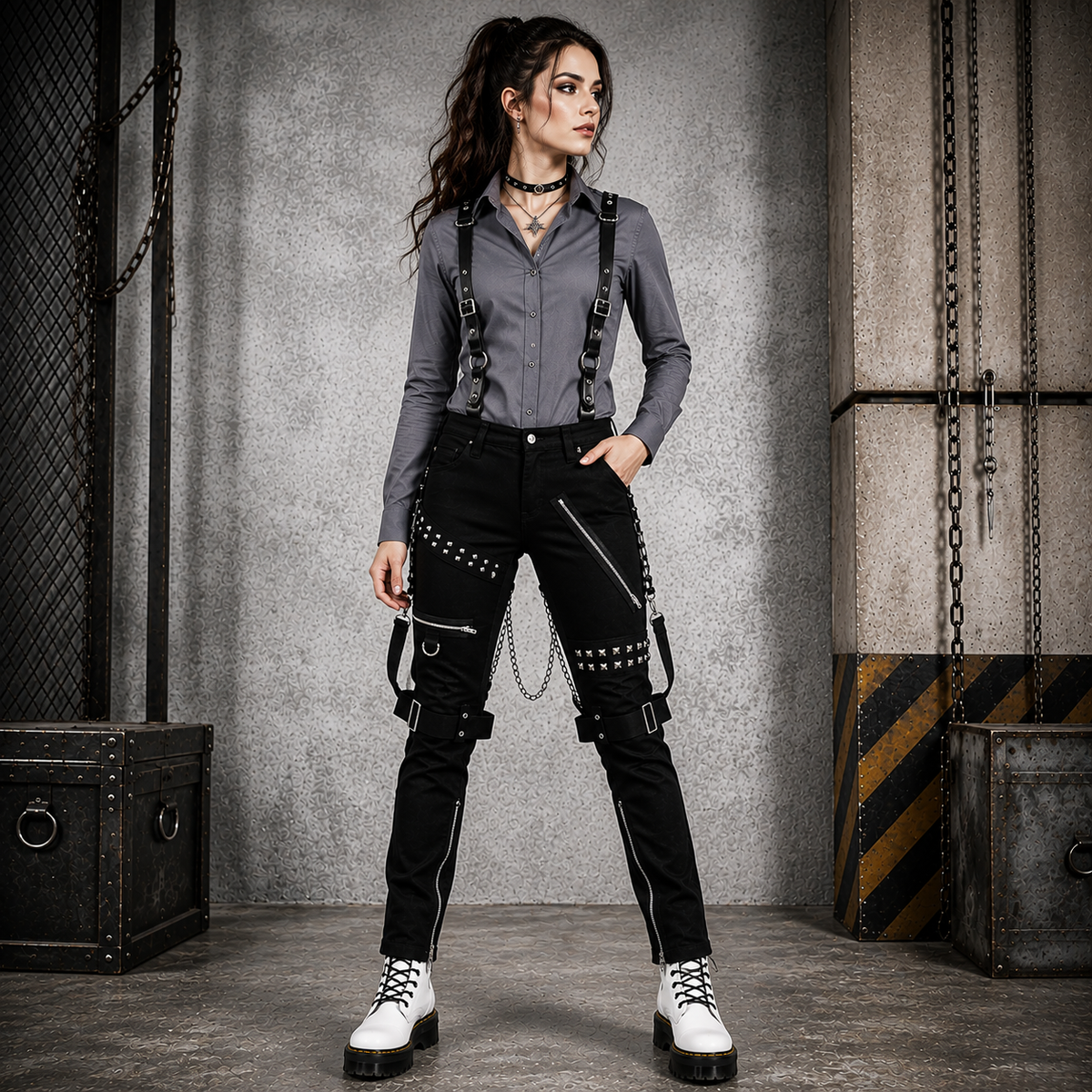 Men Gothic Bondage Black Pant Rock Hard Trouser Heavy Weight Emo Pants