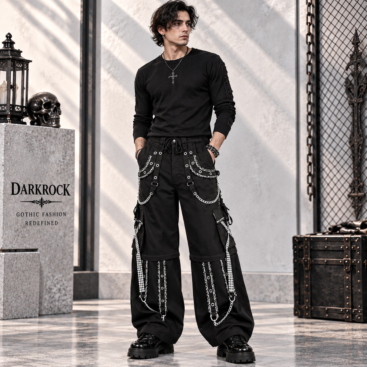 Gothic Men's Peep Dark Street Pant White