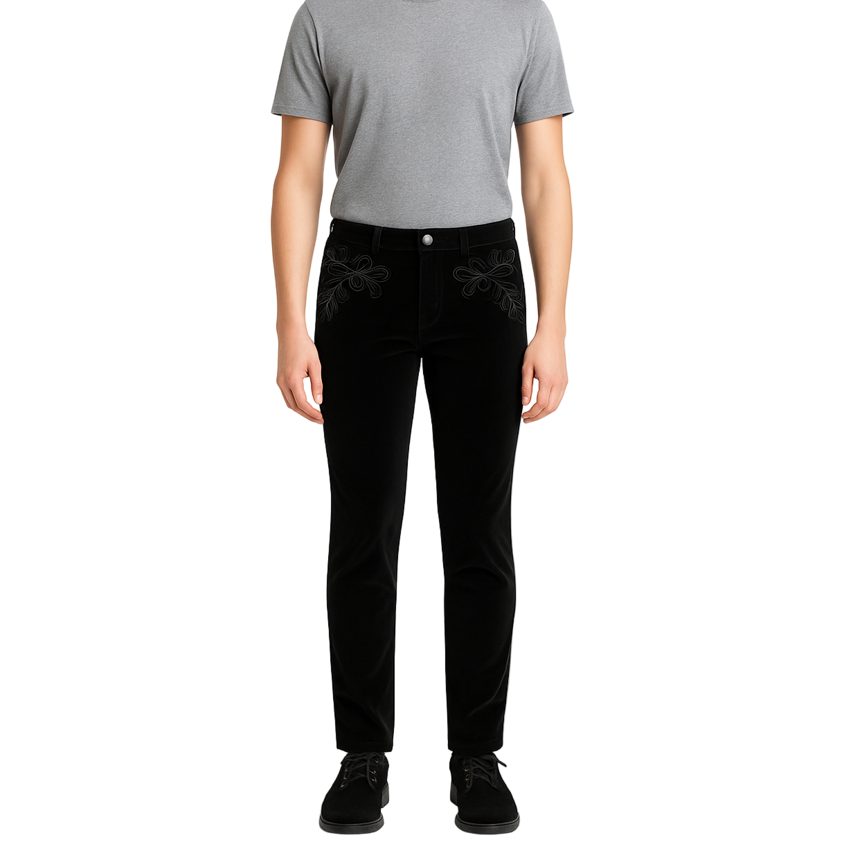 Men's Black Velvet Embroidery Gothic Regency Dress Pants /Velvet Pant