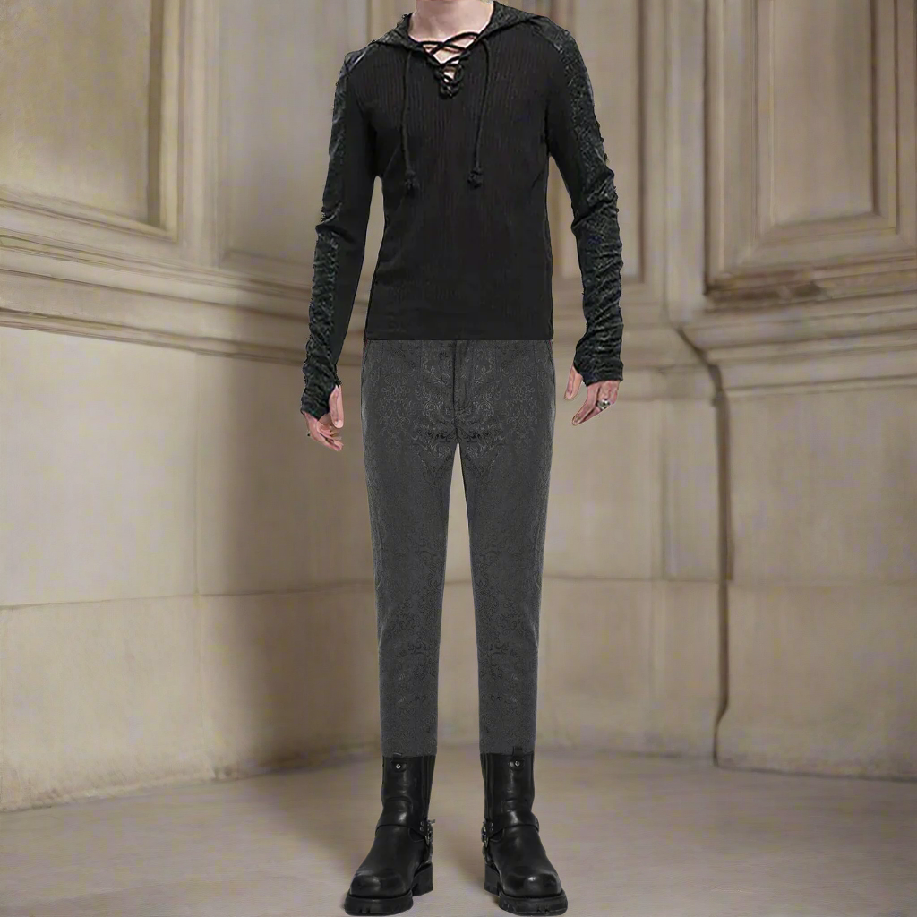 Gothic Men's Pants Trousers Black Brocade Maroon Velvet Steampunk VTG Vampire