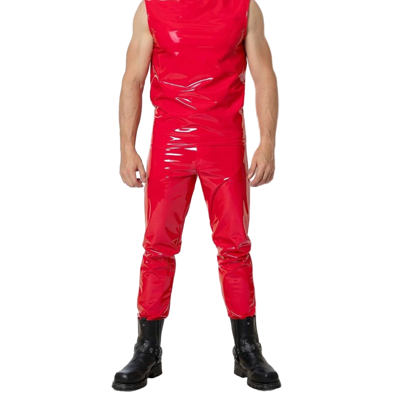 GOTHIC MEN RED BONE FIT PVC VINYL GLOSS FETISH ROCKER SKINNY JEANS PANTS