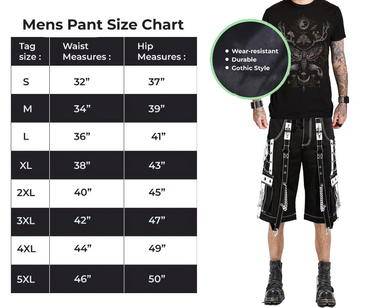 Mens Gothic Punk Black White Bondage Trip Chain Techno Rock Punk Shorts Usa