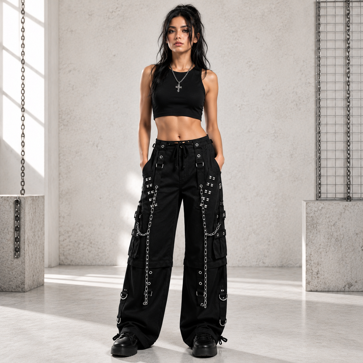 Gothic Dark Cuff Pants Black