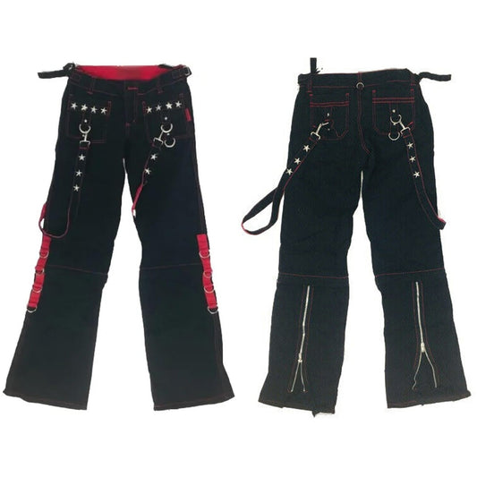 Prime Quality Gothic Men's Punk Goth Emo Bondage Star Black Red Pants