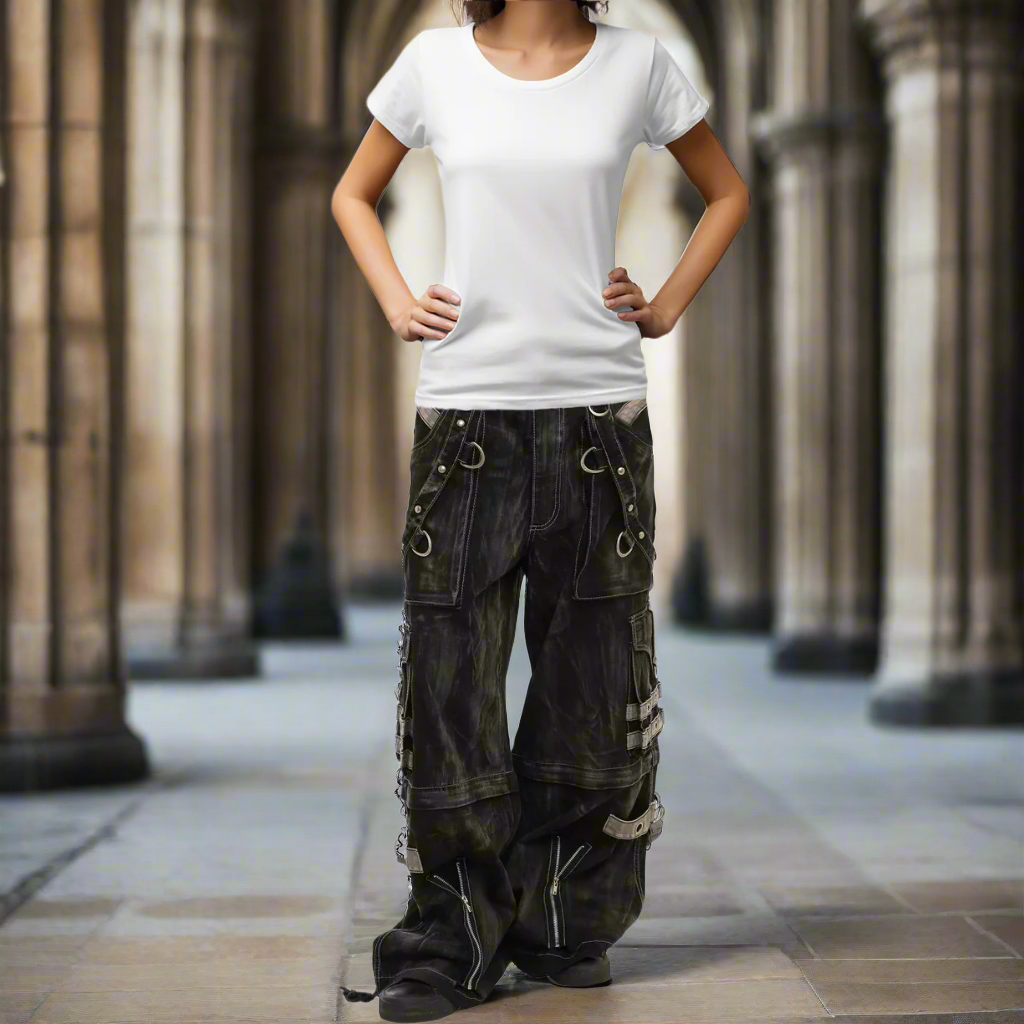 Gothic Black & Amp Grey Overdyed Zip Off Pants