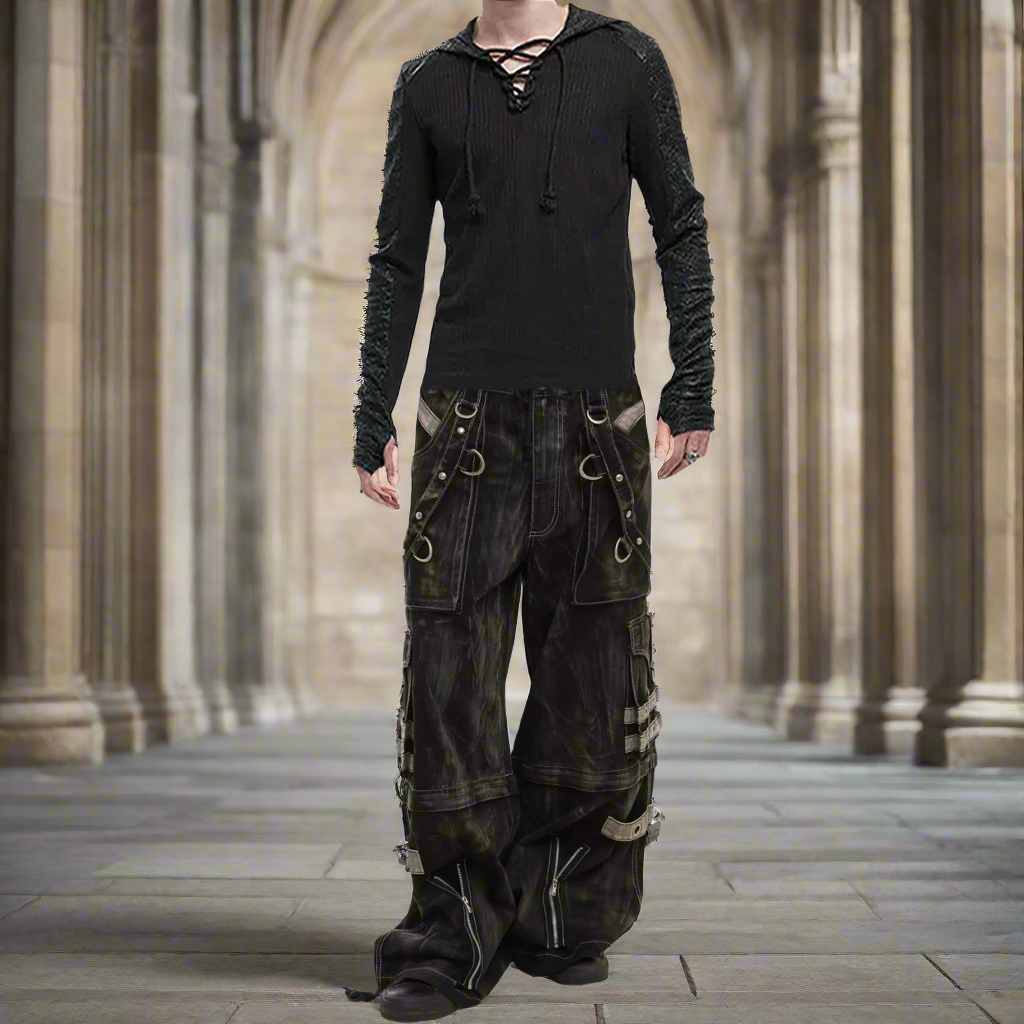 Gothic Black & Amp Grey Overdyed Zip Off Pants