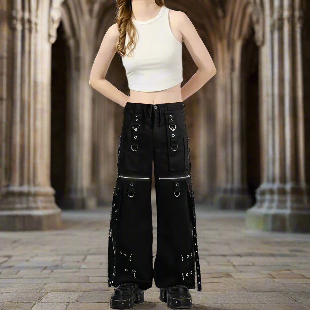 Gothic Men's Black Gothic X-Strap Zip Off Punk Rave Pants