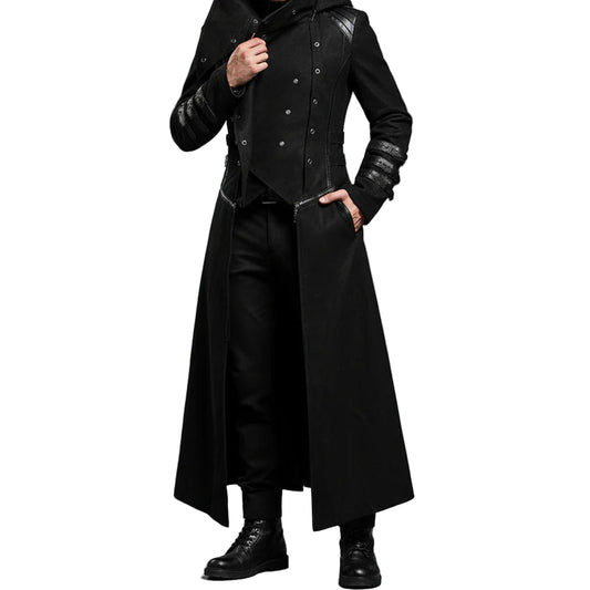 Scorpion Men's Black Punisher Hooded Trench Coat Long Jacket Black Gothic Steampunk