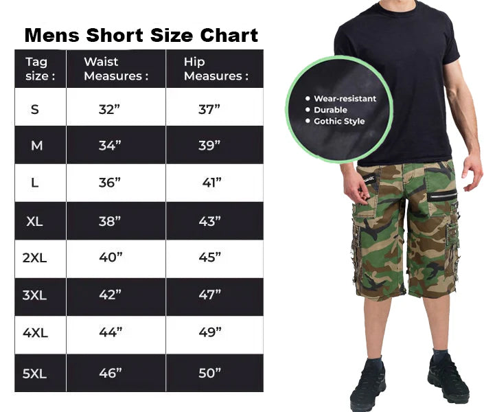 Gothic Mens Punk Short Green Camo