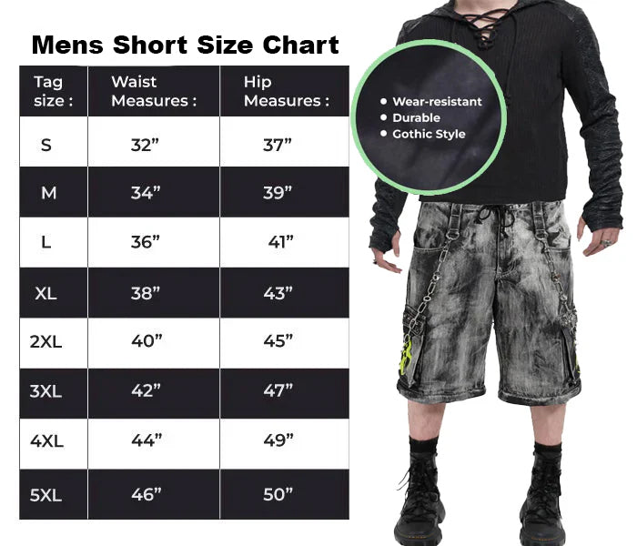 Gothic Men's Biohazard Black Denim Storm Wash Short