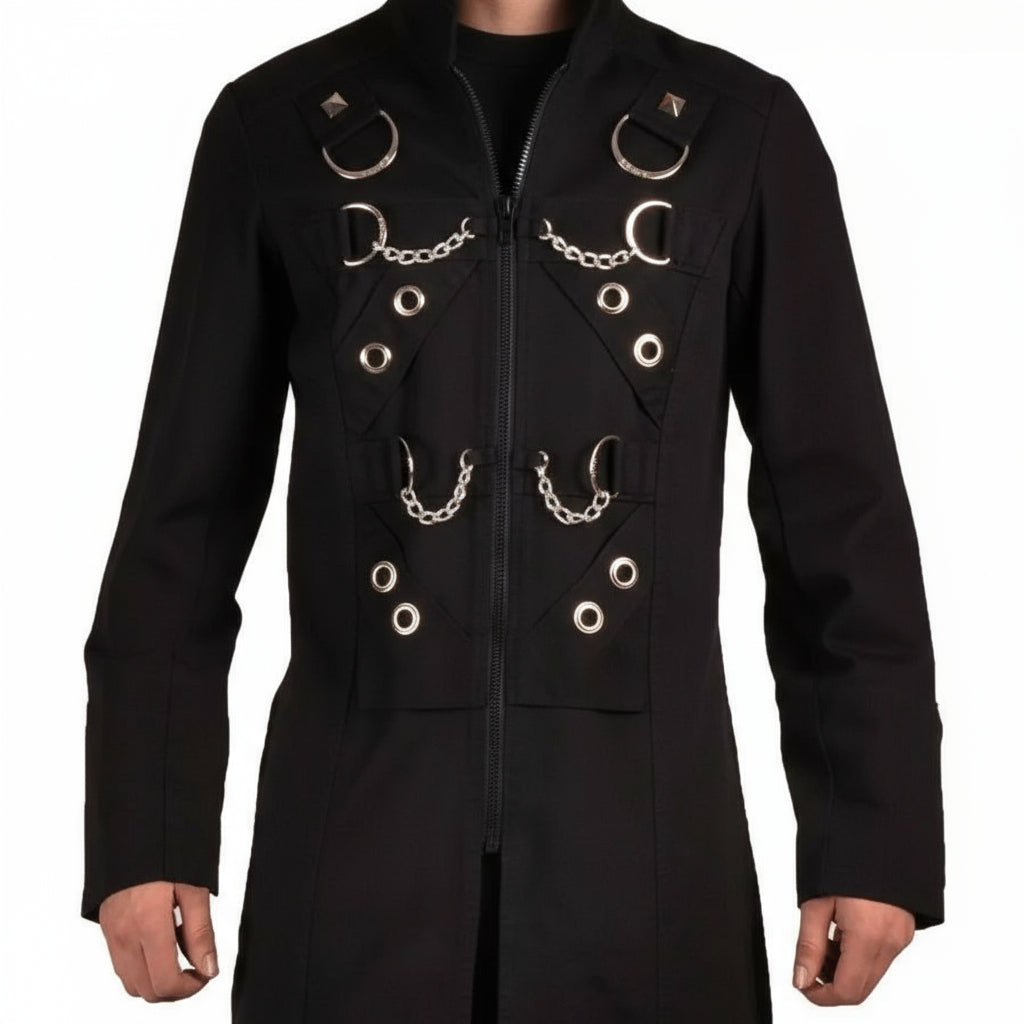 Gothic Men's Handmade Chain Eyelet Trench Coat