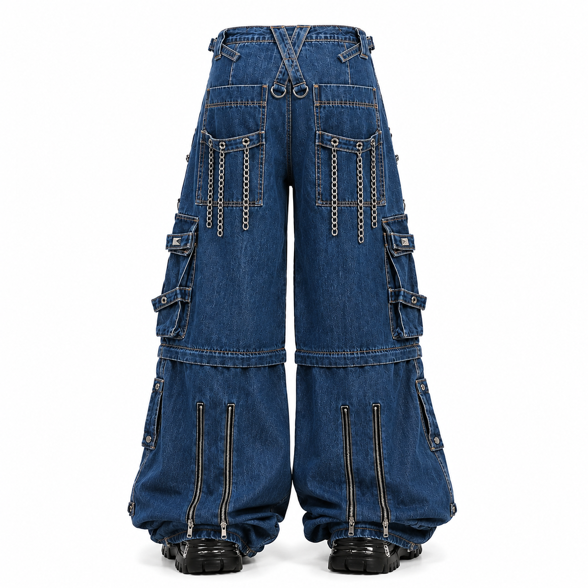 Extreme Bondage Light Blue Denim Pants Skater Gothic Punk Rocker Cyber Biker Black Dagger Trouser Pant Shorts With Handcuffs Hardware