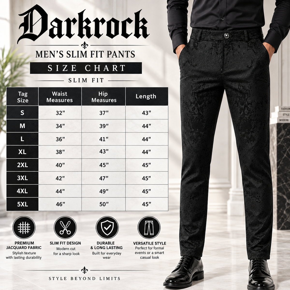 Men's Black Brocade Victorian Dress Pant Trouser/Black Gothic Pants
