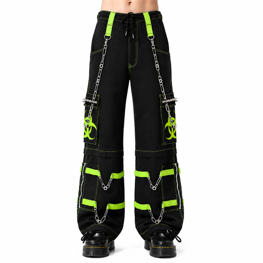 New Biohazard Men Gothic Black Lime Bondage Reflective Biohazard Symbol Pant Alternative Punk Rock Trouser Shorts