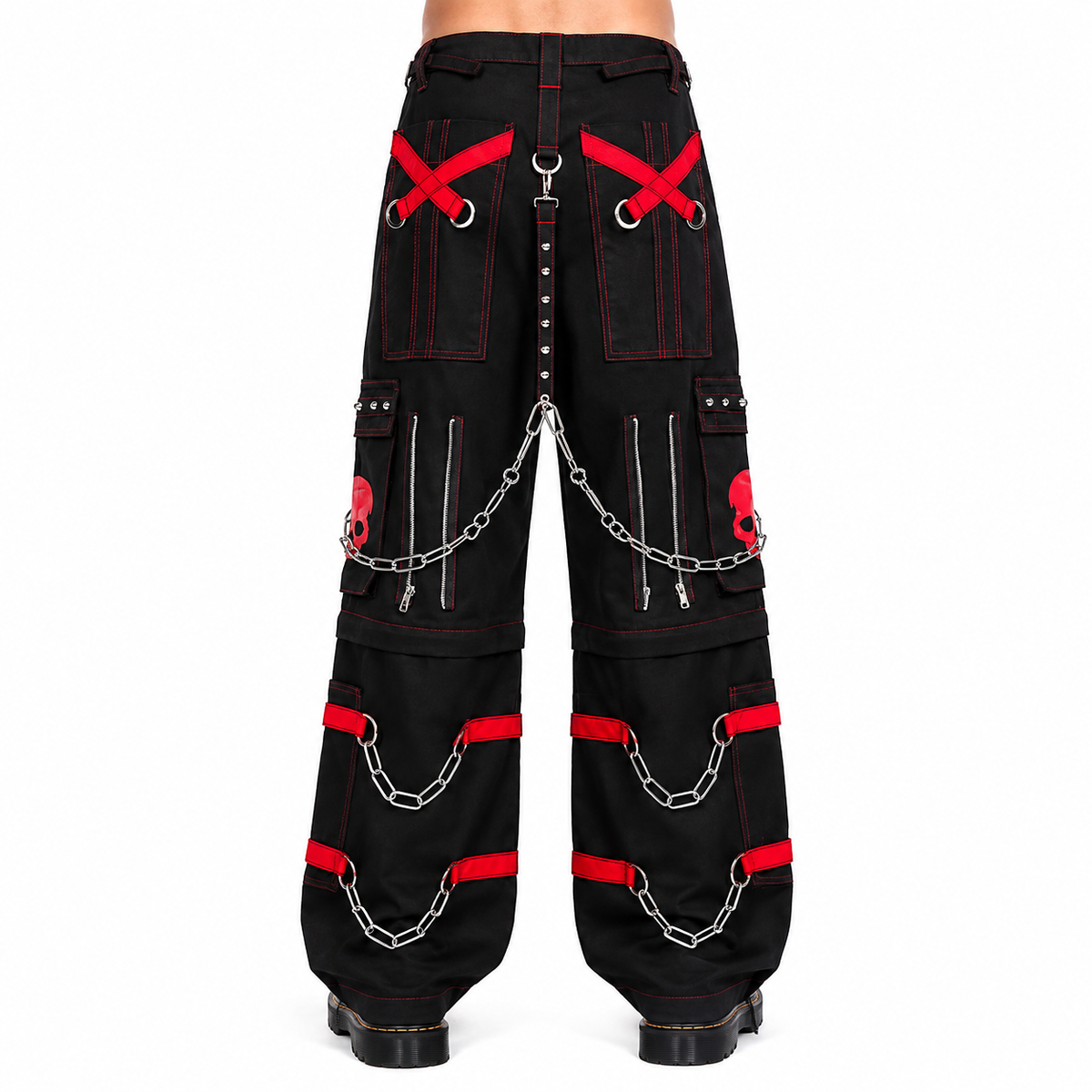 Gothic Bondage Black Skull Zip Off Pants Black Amp Red Alternative Punk Rock Emo Trouser Pant/Usa